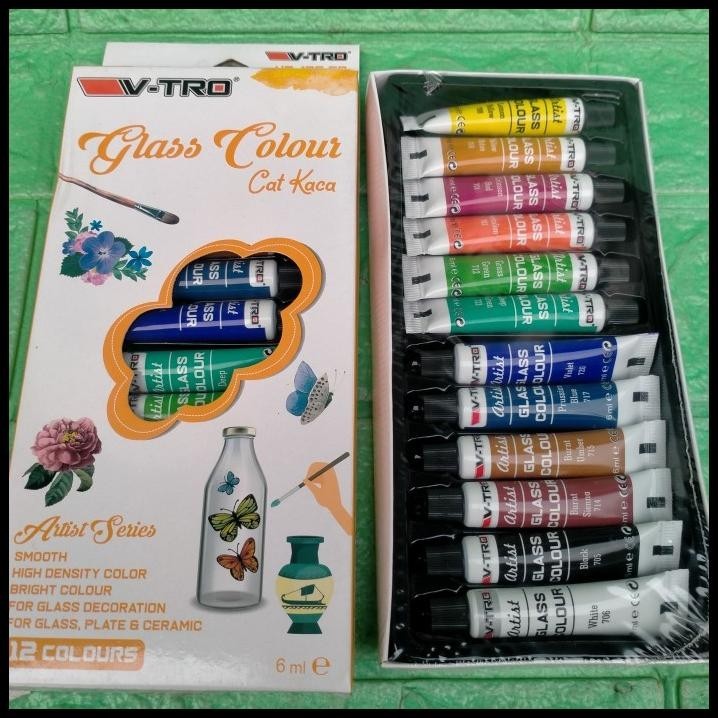 

DISKON 1 PACK CAT KACA 12 WARNA GLASS COLOUR 12X6ML CAT SERBAGUNA GROSIR !