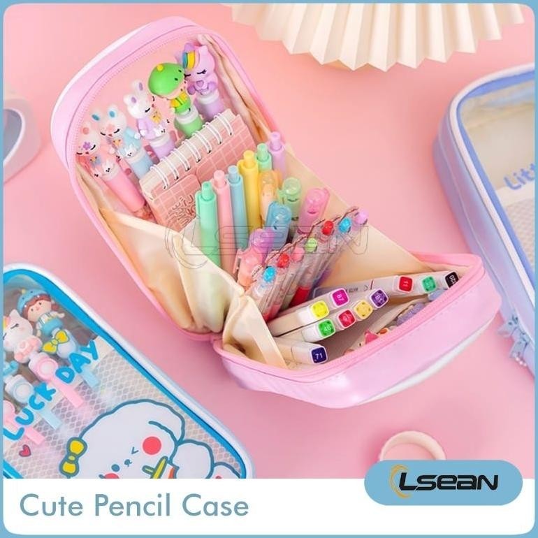 

y-76 Tempat Pensil Motif Kartun Lucu Korea Multilayer Anti Air Stationery Case Termurah