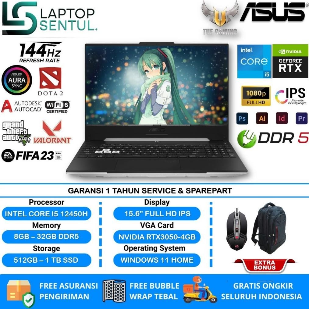 YANG BARUUU LAPTOP ASUS TUF DASH F15 FX517ZC INTEL CORE I5 12450H RAM 32GB DDR5 SSD 1TB RTX3050 4GB 