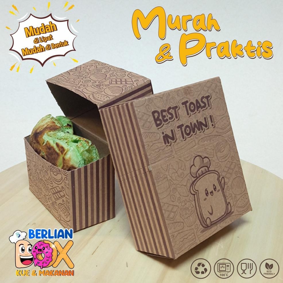 

VIRAL Toast Box Motif isi 50 pcs Bahan Kraft Premium / Toast Tray / Dus Roti Bakar / Box Roti Toast / Kemasan Roti Bakar / y-76
