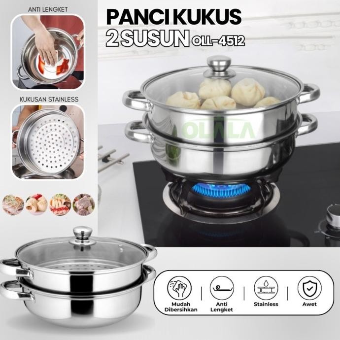 Panci Kukus 2 Susun Besar Panci Steamer Stainless 28Cm Dandang Kukusan SS