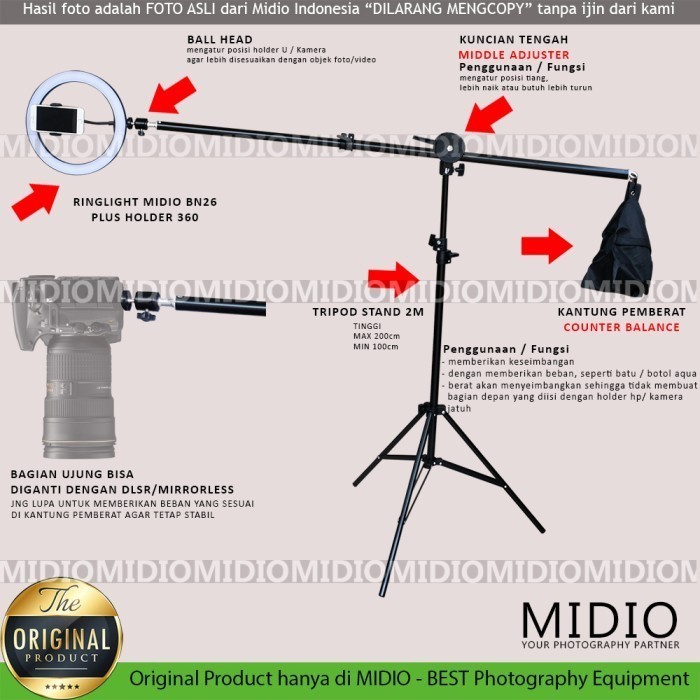 Overhead Tripod Midio Spc03 Tripod Stand Plus Ringlight Midio