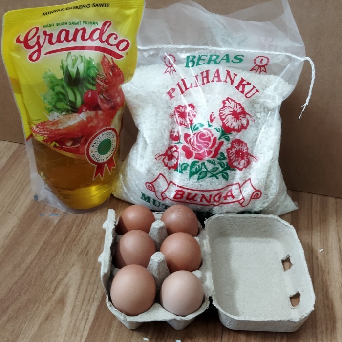 

Paket Beras 2Kg+Minyak 1ltr+Telur 6