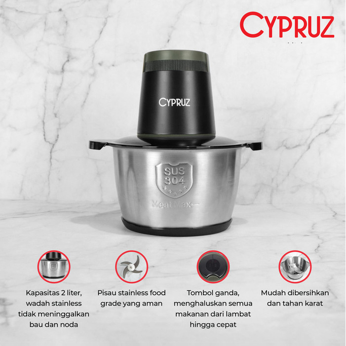 Food Processor Chopper 2 Liter Wadah Stainless Sus 304 Cypruz Cr-0083