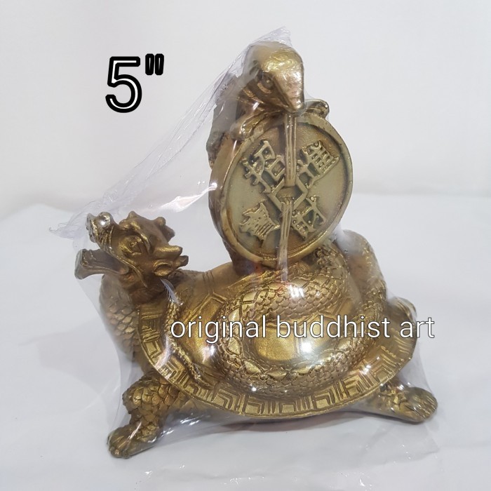 PATUNG KURA NAGA ULAR FENGSHUI LOGAM KUNINGAN 5 INCH