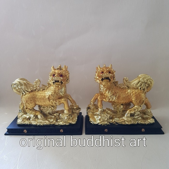PATUNG CHILIN KILIN QILIN FENGSHUI FIBER EMAS 16CM