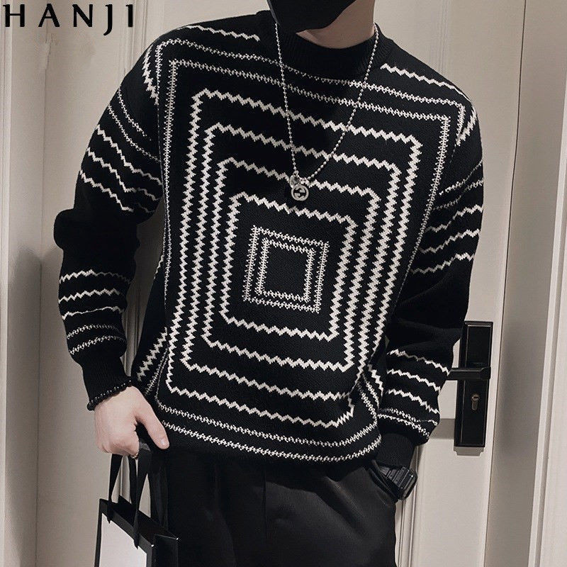 Sweater Pria Import2024Baju Rajut Lengan Panjang Kerah Setengah Tinggi, Baju Dalaman Longgar Bagian