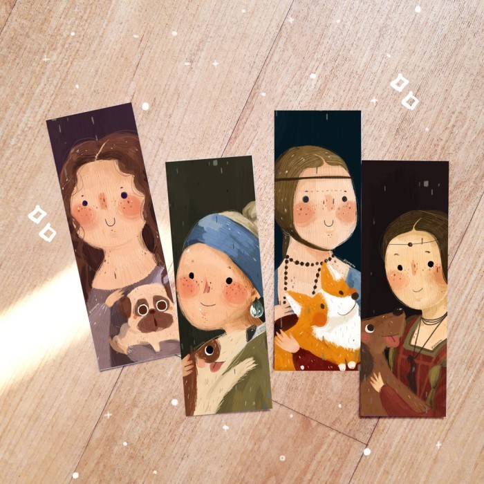 

Set Isi 4 Bookmark Pembatas Buku Classic Painting Monalisa + Cute Dog