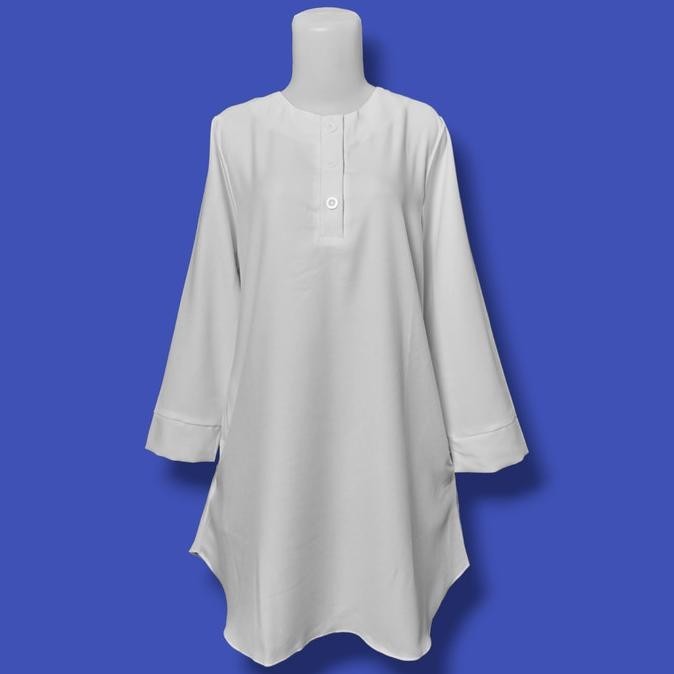 Clachella Baju Tunik Putih Motif Polos, Baju Atasan Wanita Kasual