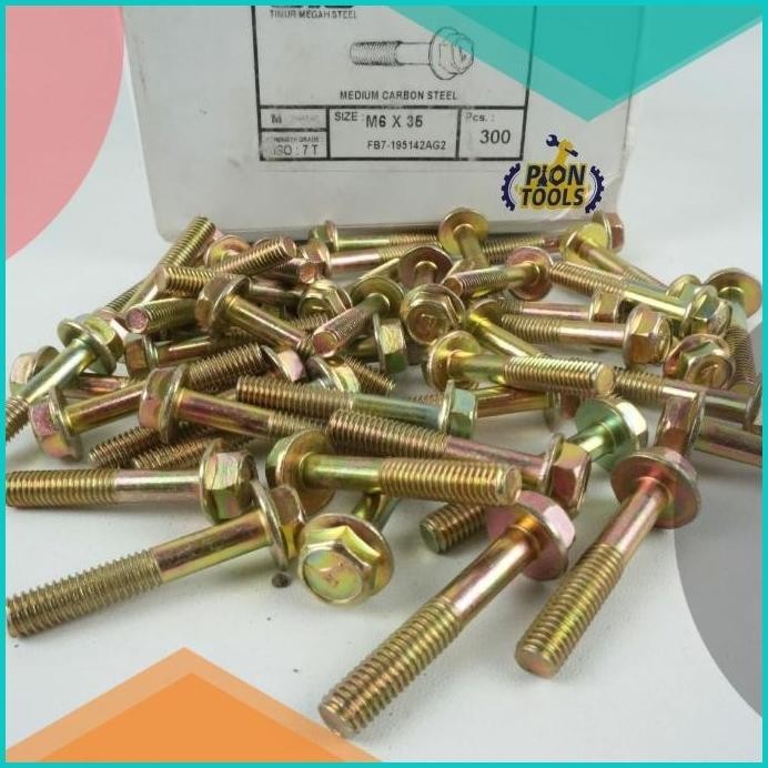 Baut Flange 6x35 mm kuning kunci 10 Bo Flange kuning Baut Topi Flange