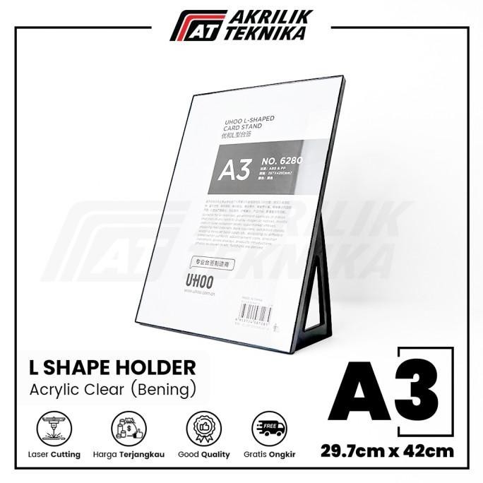 

Tempat Brosur Akrilik A3 / Tent Card / Standing Acrylic L Shape Holder Kualitas Premium