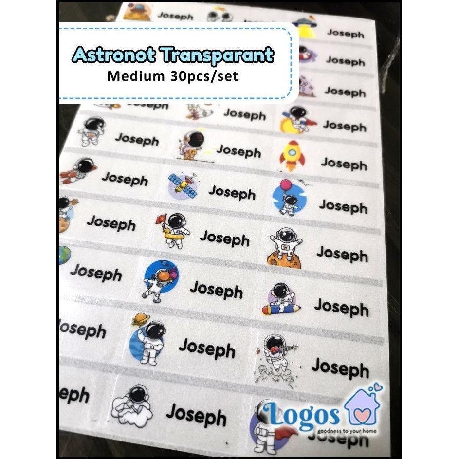 

DISKON ASTRONOT TRANSPARANT MEDIUM STIKER LABEL NAMA WATERPROOF NAME STICKER !
