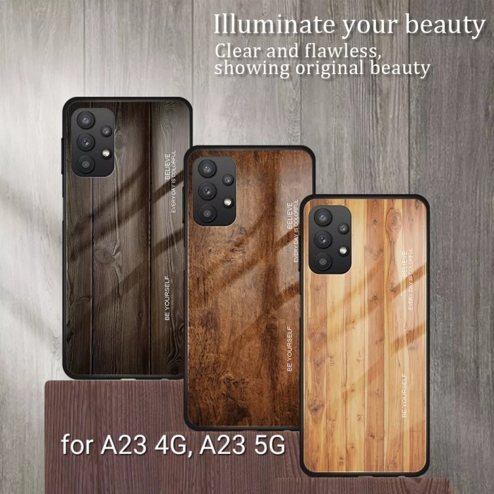 WoodGrain Glass Case Samsung Galaxy A23 SamsungA23 SM-A235F Casing HP