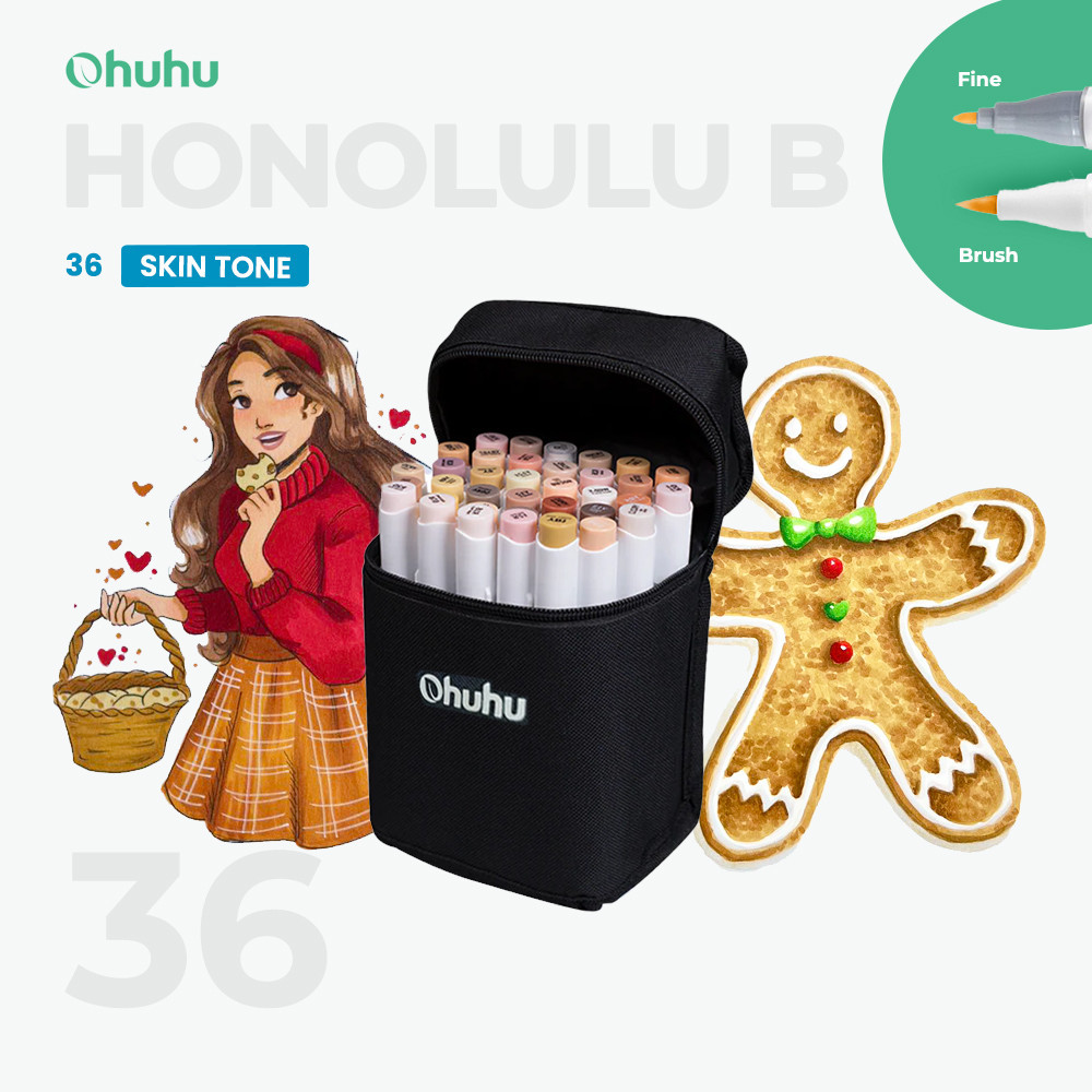 

OHUHU Honolulu B 36 Skin Colors (Brush & Fine) Dual Tips Alcohol Art Markers