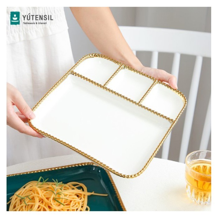 Piring Saji Keramik Sekat Kotak / Piring Saus / Sauce Plate