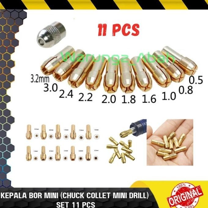 CHUCK SHAFT KEPALA BOR COLLET MINI KECIL DRILL BIT SET ADAPTER 11 PCS