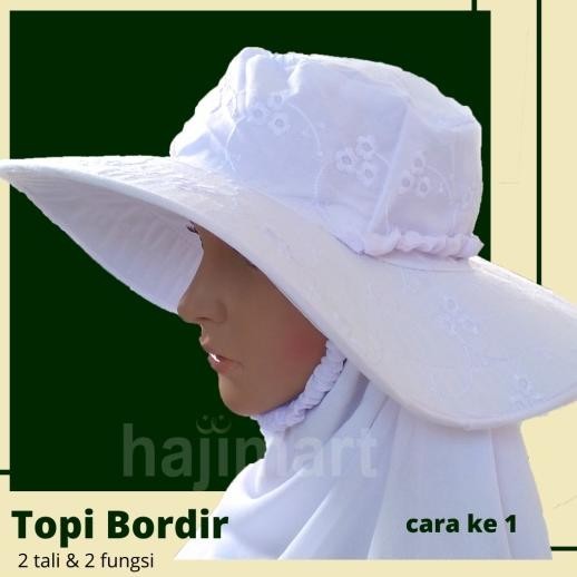 Topi Haji Umroh Bordir / Topi Putih Wanita / Perlengkapan Haji Umroh