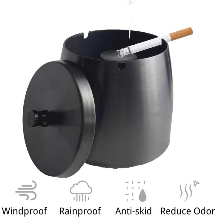 Asbak Rokok Stainless Steel Anti Slip Dengan Tutup