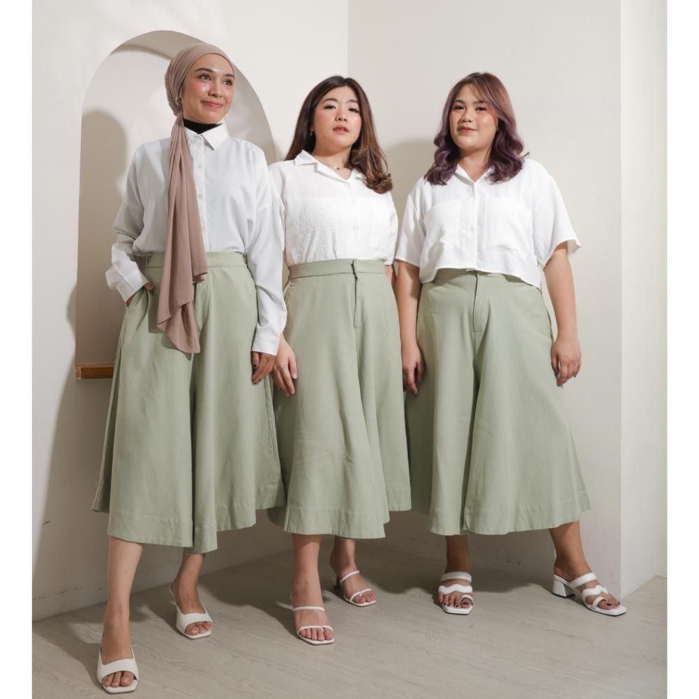 Celana Kulot Jumbo Wanita . Pix Kulot Payung Lebar Highwaist Bahan Linen Sage Een Bahan Premium