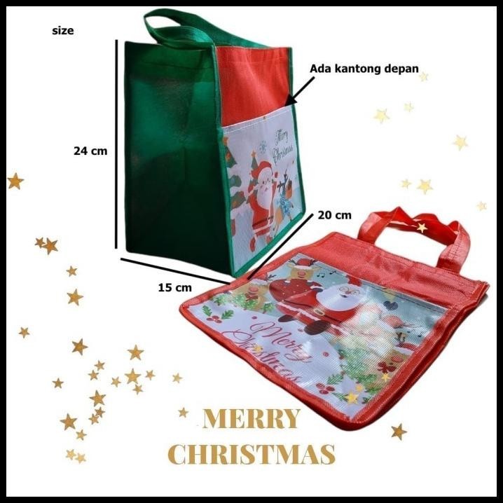 

DISKON GOODIE BAG TAS KAIN MOTIF SANTA, PERLENGKAPAN BUNGKUS KEMASAN NATAL !!!!