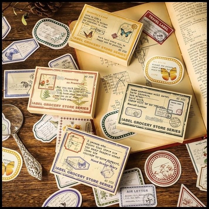 

TERBARU 40 LEMBAR STICKER PACK VINTAGE LABEL RETRO SCRAPBOOK STIKER JOURNAL DI !