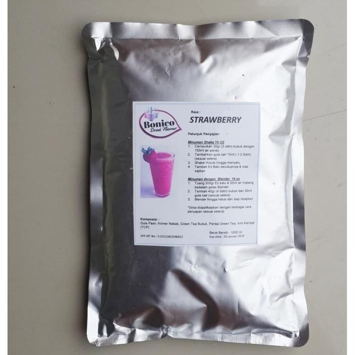 

TERBARU BONICO STRAWBERRY POWDER 1KG BUBUK MINUMAN SHAKE MILK STRAWBERY !!!!!