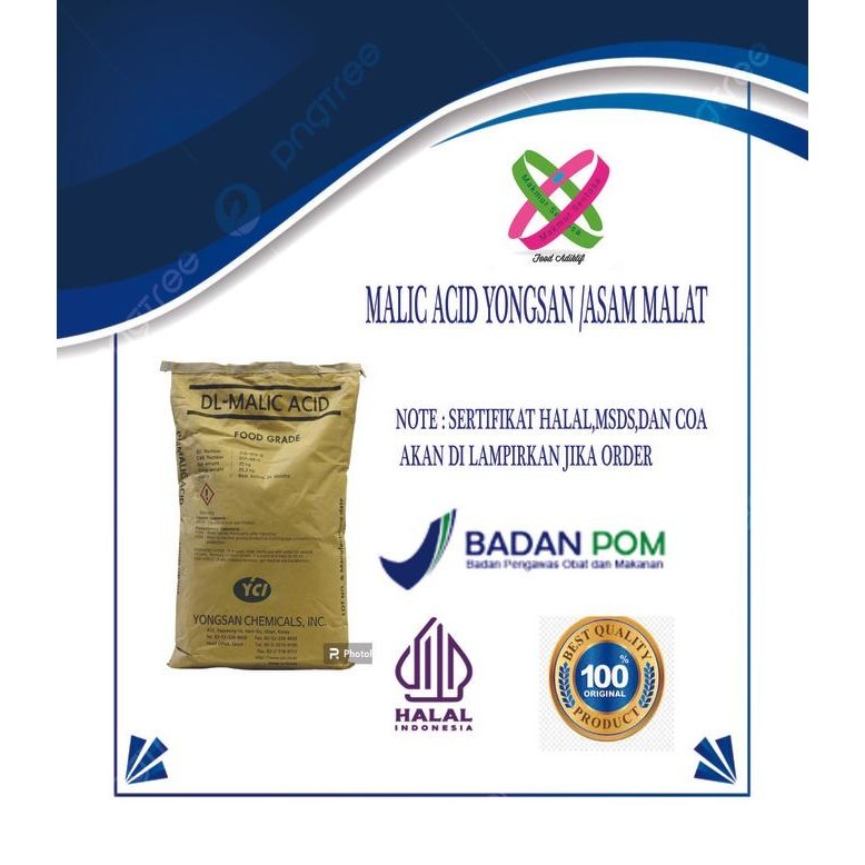 

TERBARU MALIC ACID FOOD GRADE/ASAM MALAT HALAL MUI UKURAN 1 KG DAN 25 KG !!!!!