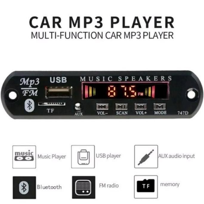 Kit Modul Mp3 Bluetooth 12V Mp4 FM Radio AUX TF Card USB Media Player