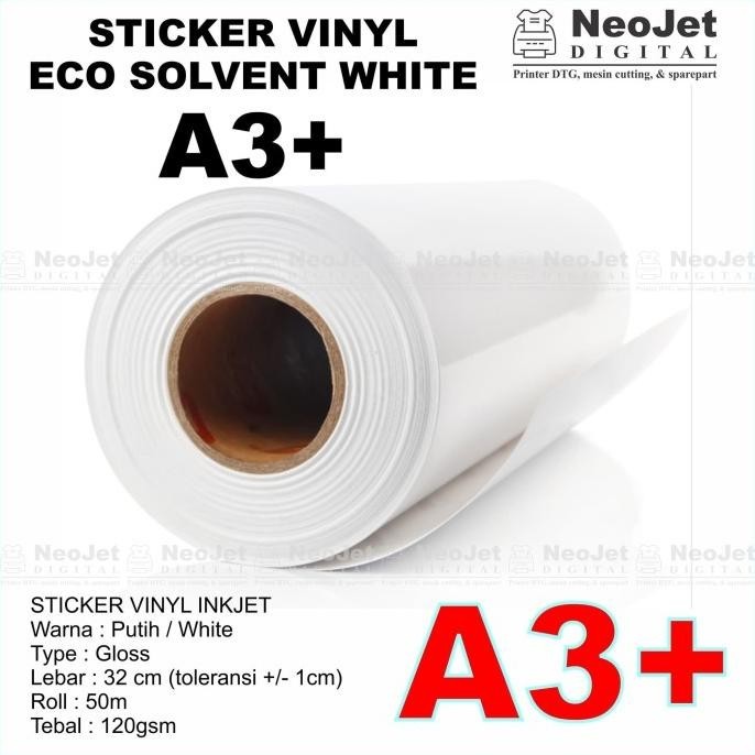 

Sticker Vinyl Eco Solvent Roll 50 M White Gloss A3+ Putih Ecosolvent