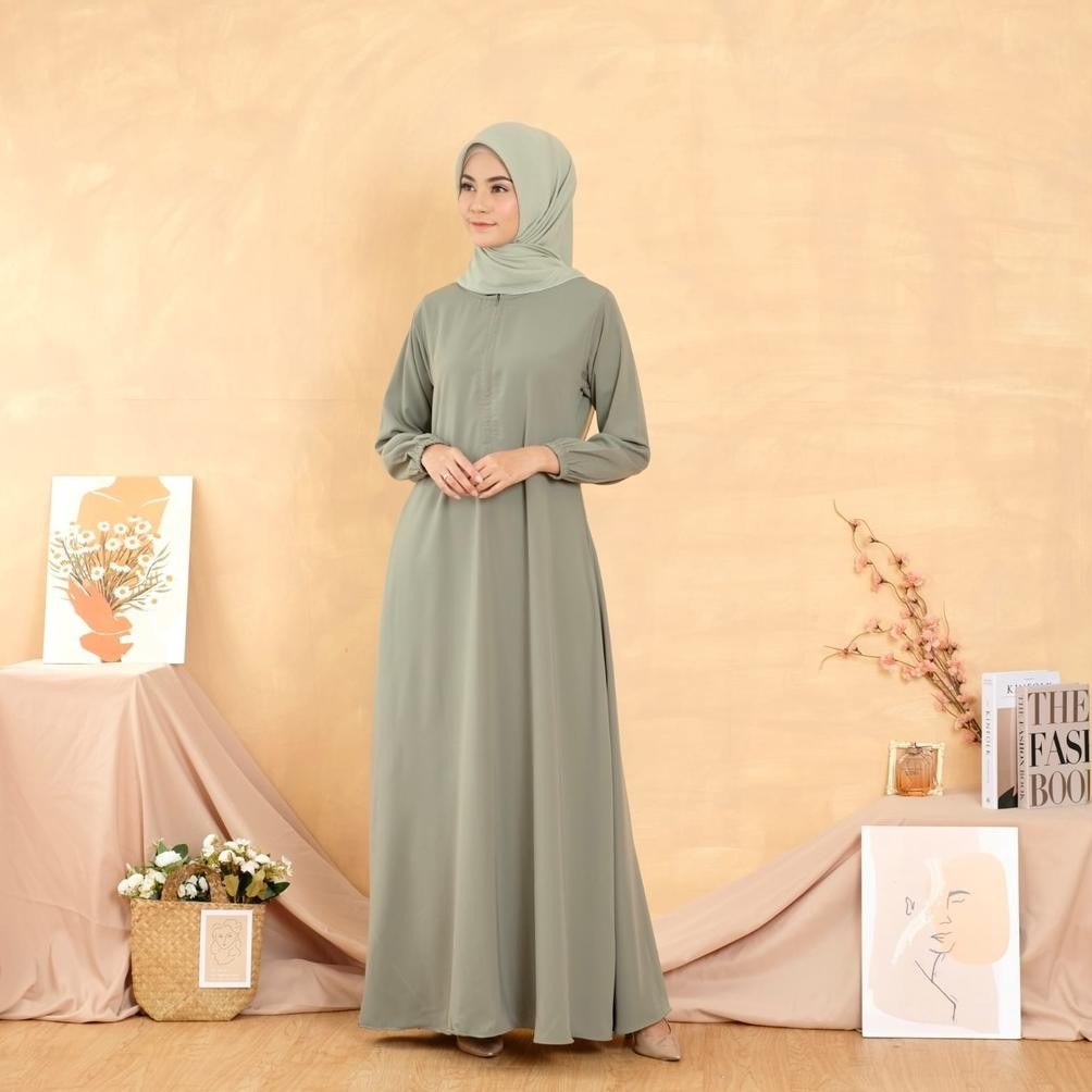Gamis Abaya Remaja Asmazis Basic Dress Daily Polos Syari Muslim Lengan Panjang Saku N Busui Frndly P