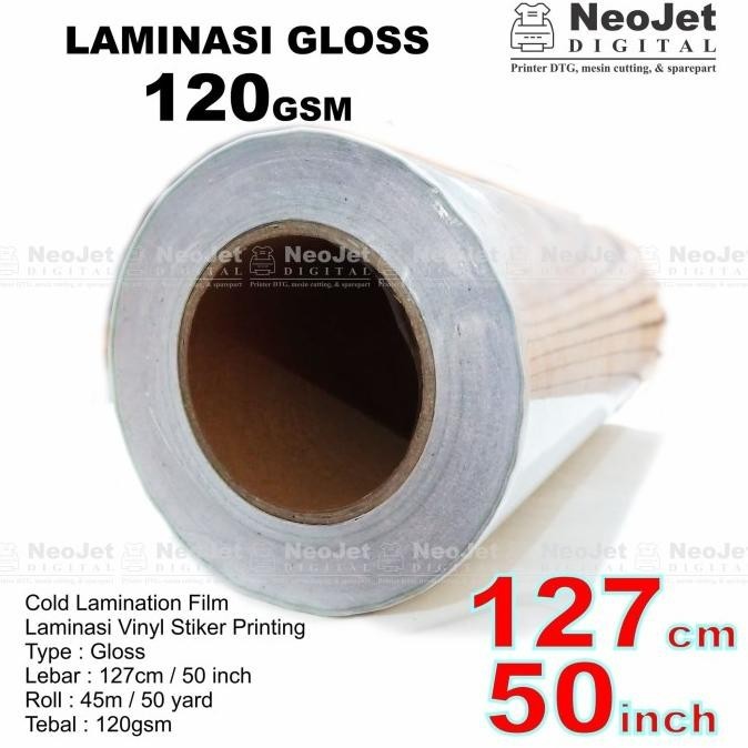 

Bahan Laminasi Dingin Gloss Kilap 120 Gsm 127 Cm Panjang 45M / 50 Yard