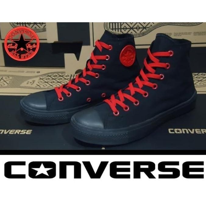 Sepatu Converse All Star High Hitam Merah + Box Grade Original Acanthashop