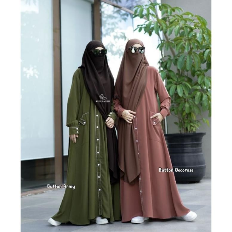 Gamis Abaya Remaja Button Line Khizanah Sunnah Simple Basic Basic Keren Kekinian Hitam Polos Manis V