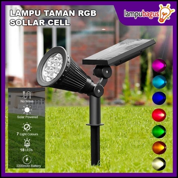 LAMPU SOROT TAMAN LED SOLAR CELL / LAMPU TAMAN TENAGA SURYA RGB 18 LED