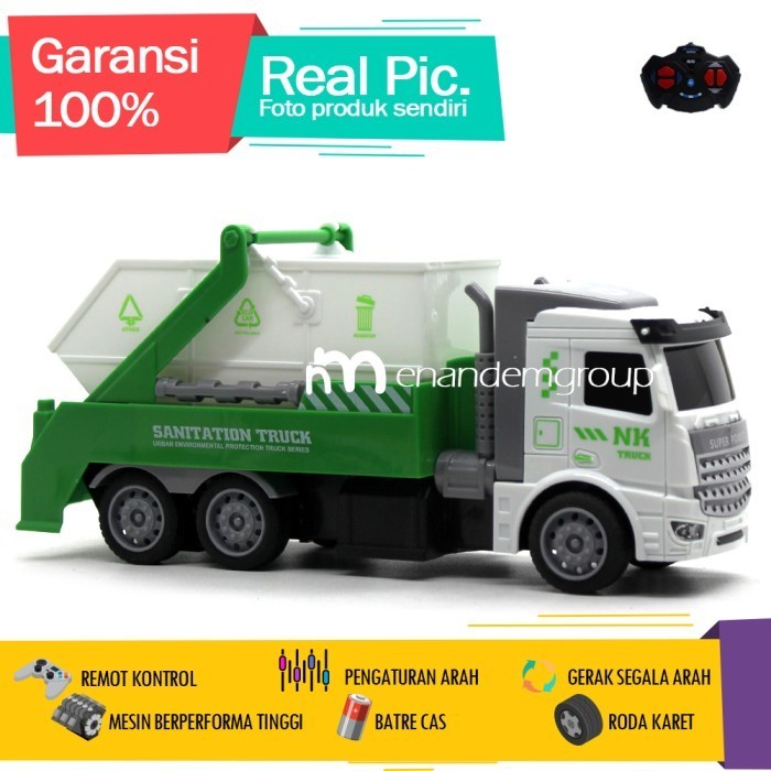 Mainan Mobil Remot Kontrol Rc Truk Sampah Sanitation Batre Cas Led