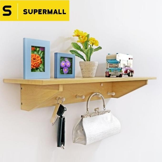 SUPERMALL Rak Ambalan Dinding / Rak Dinding Tempat Kunci Tas - 5 Hook