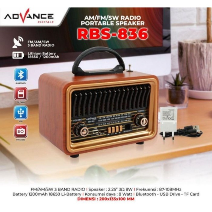 Advance RBS-836 Speaker Model Radio Tua Bluetooth Clasic Led Tuning RBS836 terlaris