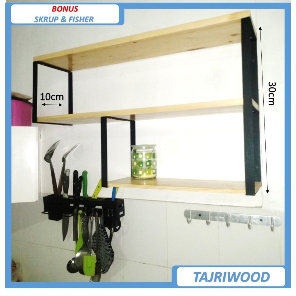 Rak Bumbu Dapur 3 susun Serbaguna Kayu besi Minimalis gantung dinding / rak dinding make up