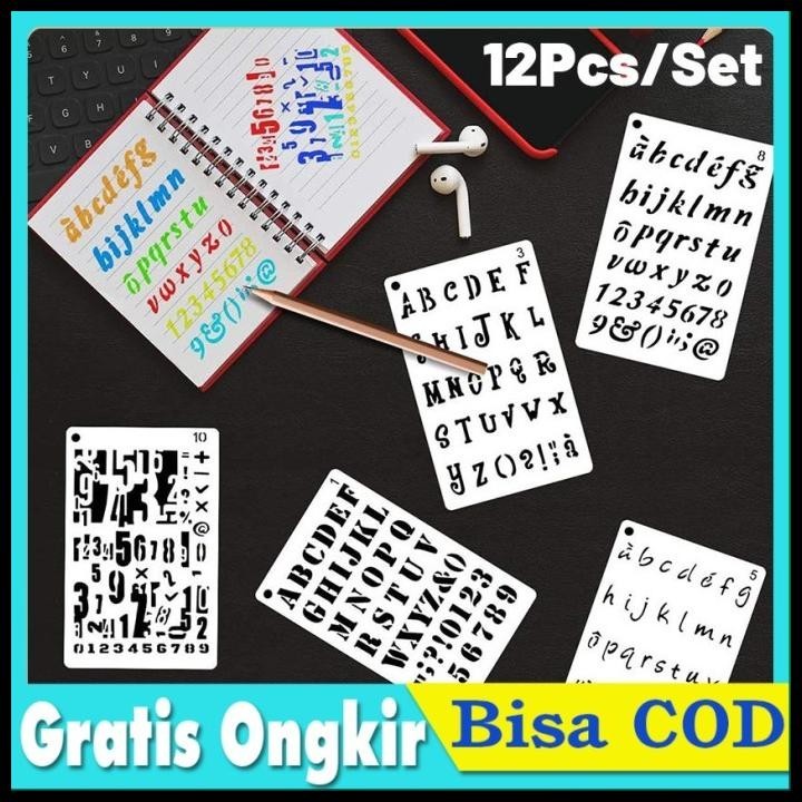 

TERBARU 12PCS PENGGARIS SABLON / MAL / CETAKAN GAMBAR / LUKIS / STENSIL HURUF !