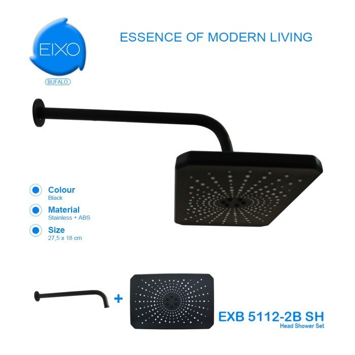 EIXO BUFALO BLACK HEAD WALL SHOWER SET KEPALA TIANG MANDI HITAM