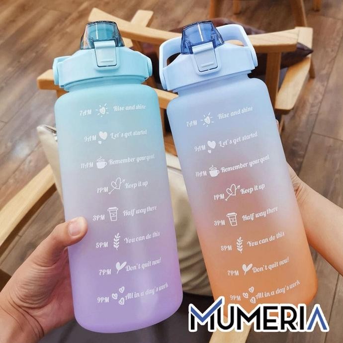 Botol Minum Straw Korea 1,5 - 2 Liter Gradient Transparan Motivasi