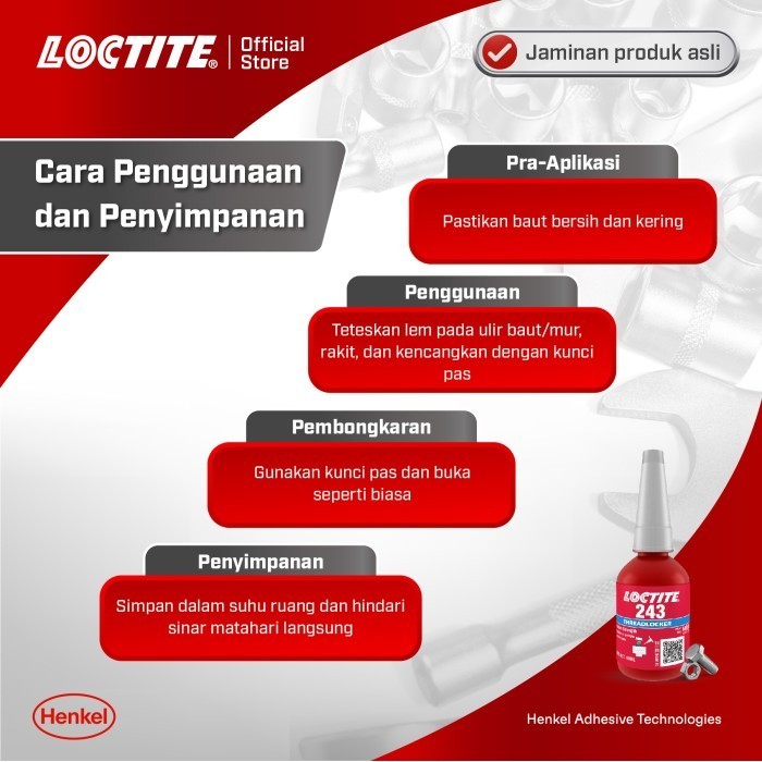 Henkel Loctite 243 Threadlocker Lem Baut 10 Ml