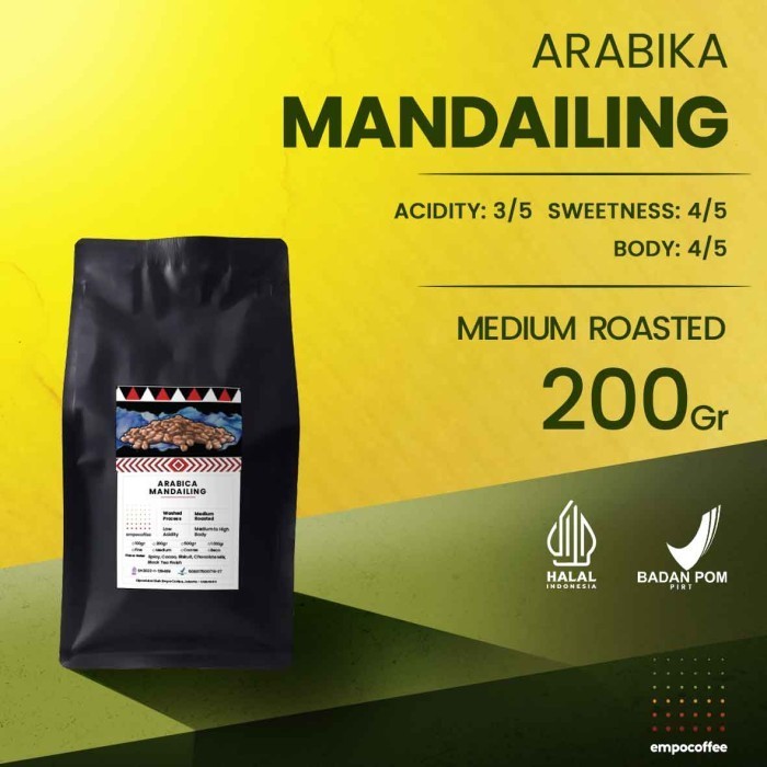 

Ready Kopi Arabika Mandailing Sumatra Arabica Coffee Bean Coffe Beans 200 gr