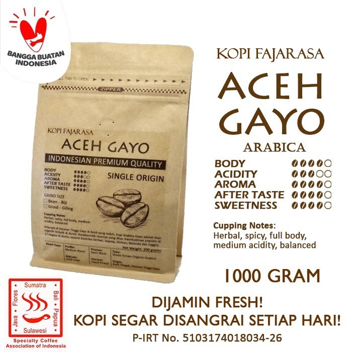 

Ready Kopi Fajarasa Aceh Gayo Biji Kopi Arabica 1 kg