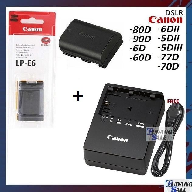 [BARU] [NEW] Battery dan Charger Canon EOS 5D 6D 7D 80D 70D 60D LP-E6 Baterai Cadangan Kamera