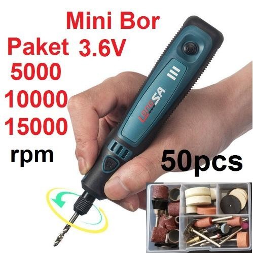 {BARU} Bonkyo Mini Grinder Set Cordless 3.6V Mini Drill Tuner Mesin Ukir Poles 3 Kecepatan 50 Akseso