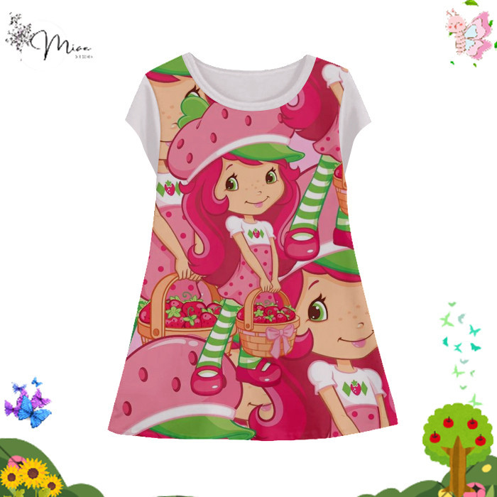 Dress Anak Perempuan Strawberry Shortcake v8 Tunik Anak Wanita Film Animasi Kartun Strawberry Shortc