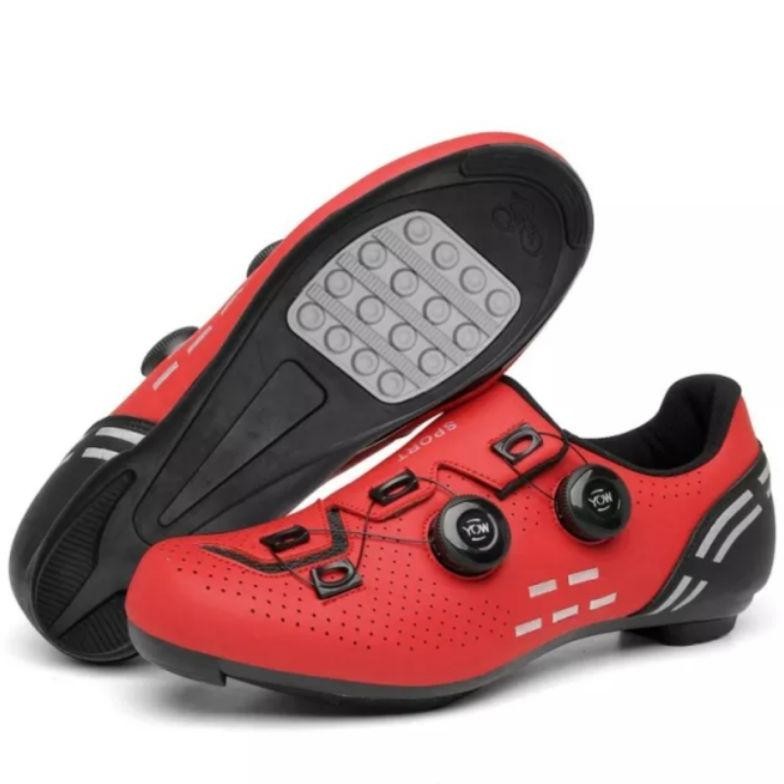 Premium Sport Sepatu Sepeda Non Cleat Bicycle Shoes Non Cleats Sepatu Sepeda Gowes 2 BOA Red
