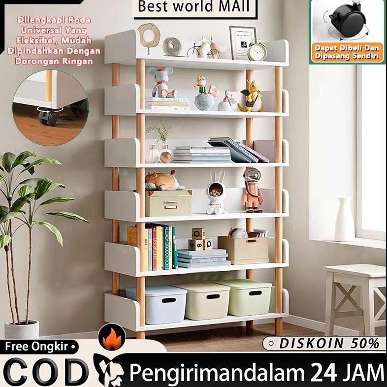 Rak Buku Minimalis 6 Tingkat Rak Makanan Ringan Lemari Buku Kayu Rak Buku Minimalis Kayu