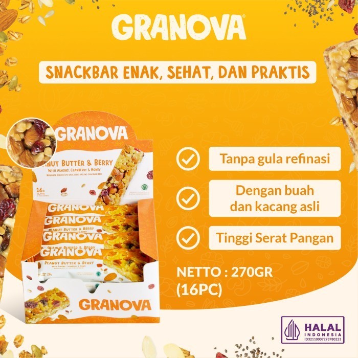 

PROMO Granova - Snackbar Peanut Butter & Berry 26gr x 16pcs (Kacang & Beri)